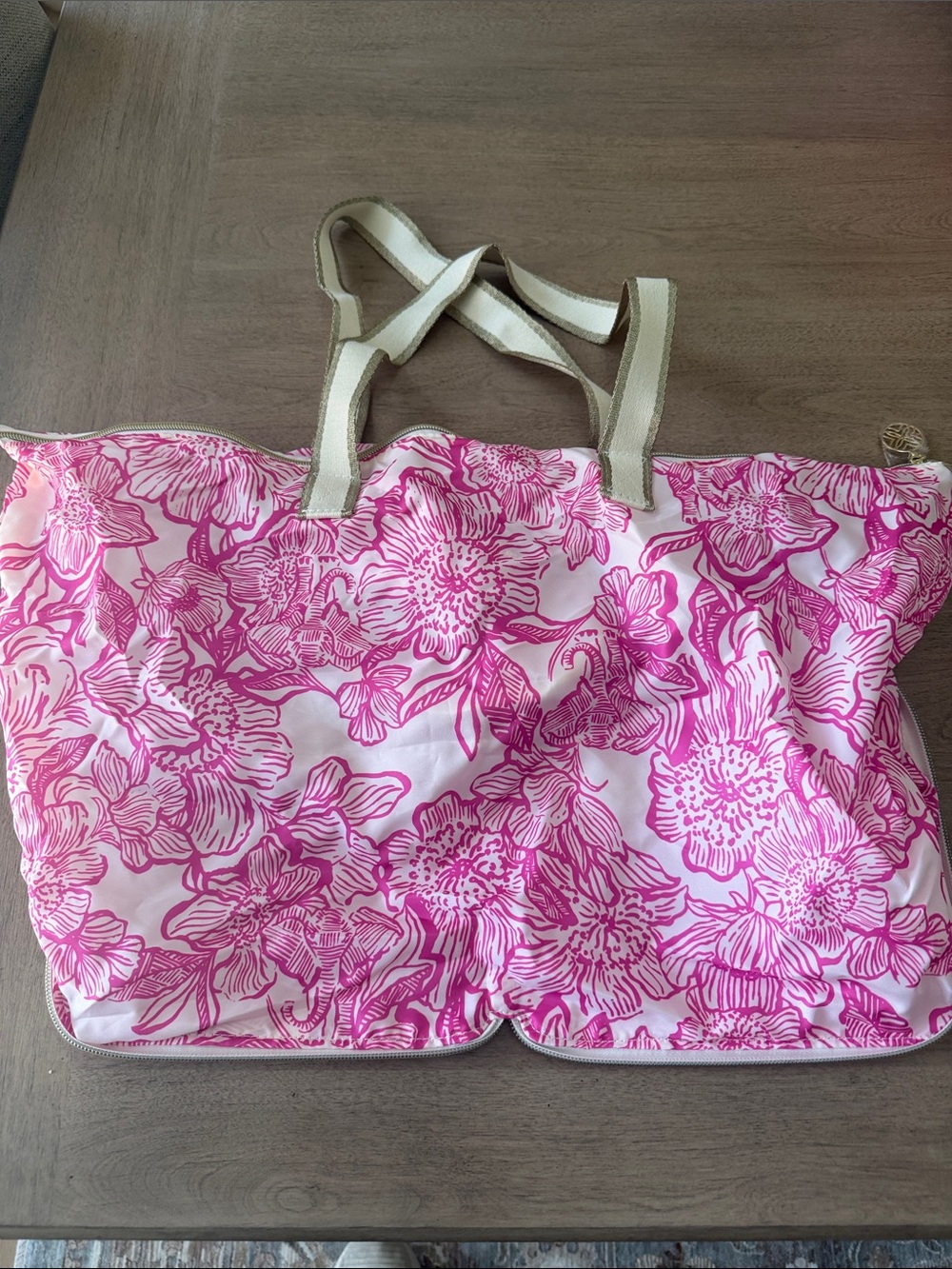 Lilly Pulitzer Pink and White Floral collapsible Bag